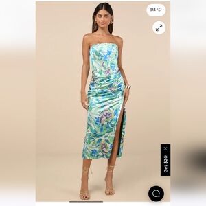 Lulus Deasia Green And Blue Floral Bustier Midi Dress - Size L
